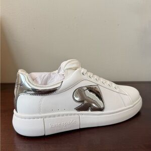 NIB Kate Spade Charli Lace-up Sneakers - White with Silver